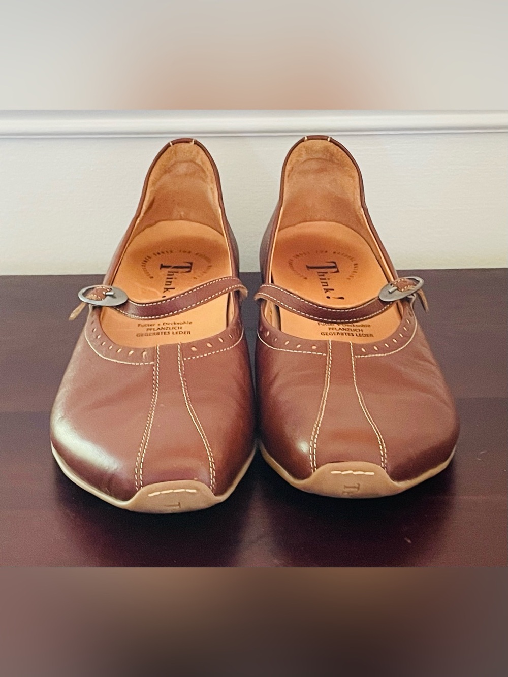 Think! Brown Leather Mary Jane Flats EU 44 US 13 Artisan Comfort Shoes- EUC - Picture 2 of 15